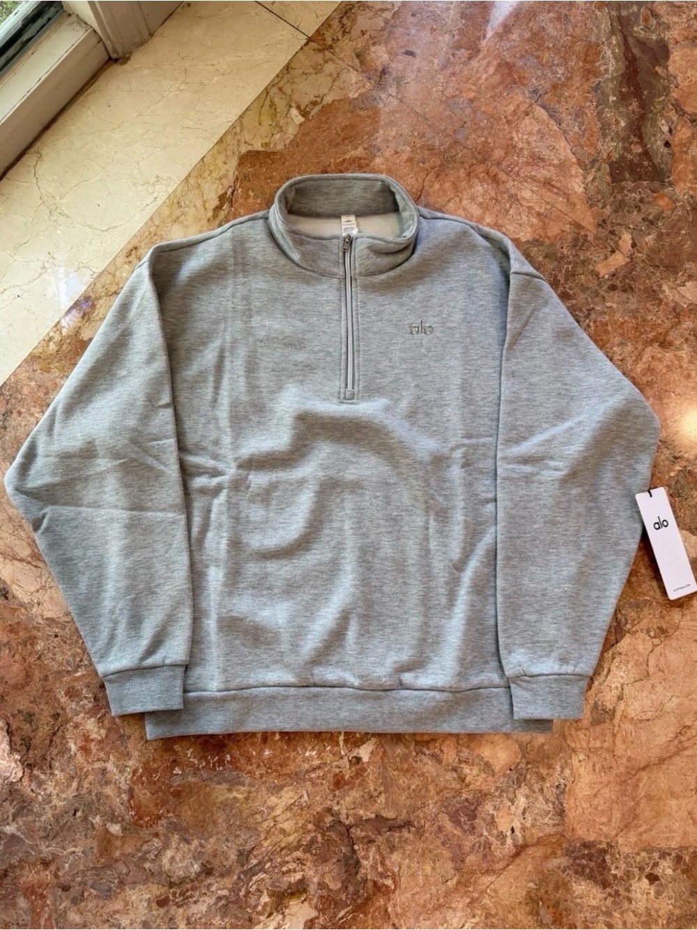 ALO Yoga Quarter Zip Pullover Sweatshirt In Heather Gray - NEW
